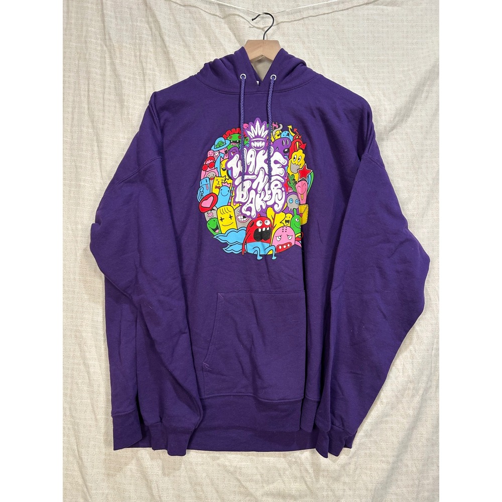 Hanes EcoSmart Purple Wake N Bakey Graphic Hoodie Sweatshirt XL Womens Mens